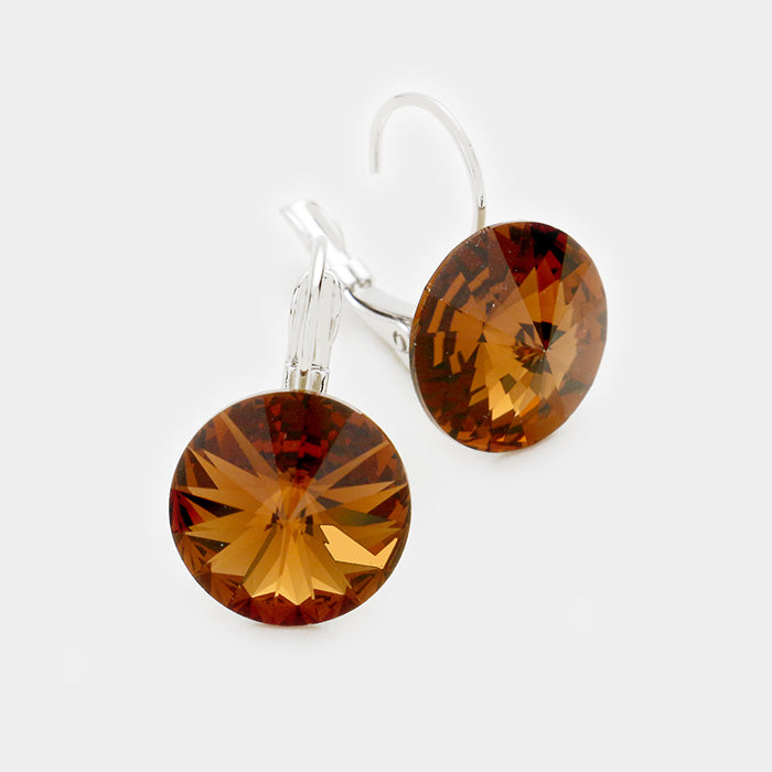 Small Smoked Topaz Genuine Austrian Crystal Drop Earrings | 0.6" x 0.8"