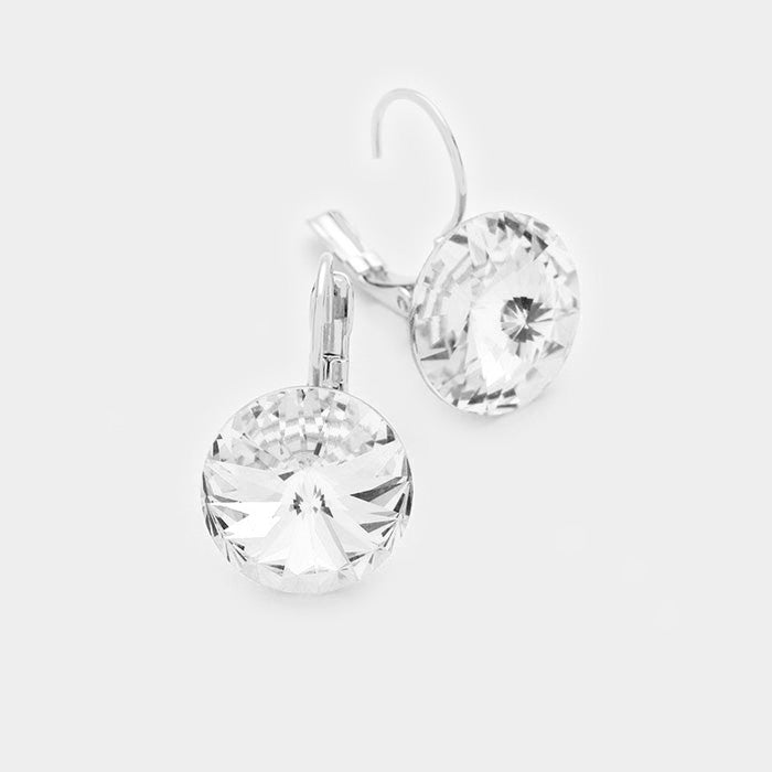 Small Clear Genuine Austrian Crystal Drop Earrings on Silver | 0.4" x 0.8" | 373311