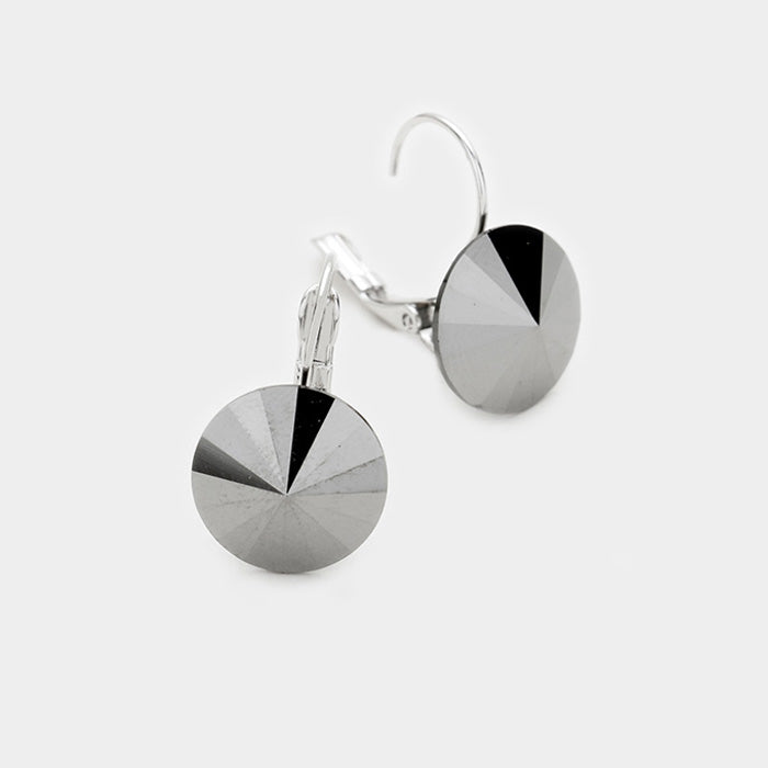 Small Hematite Genuine Austrian Crystal Drop Earrings | 0.4" x 0.8"