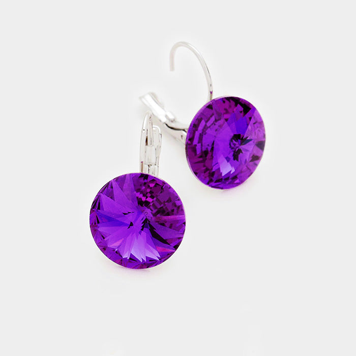 Small Amethyst Genuine Austrian Crystal Drop Earrings | 0.4" x 0.8"