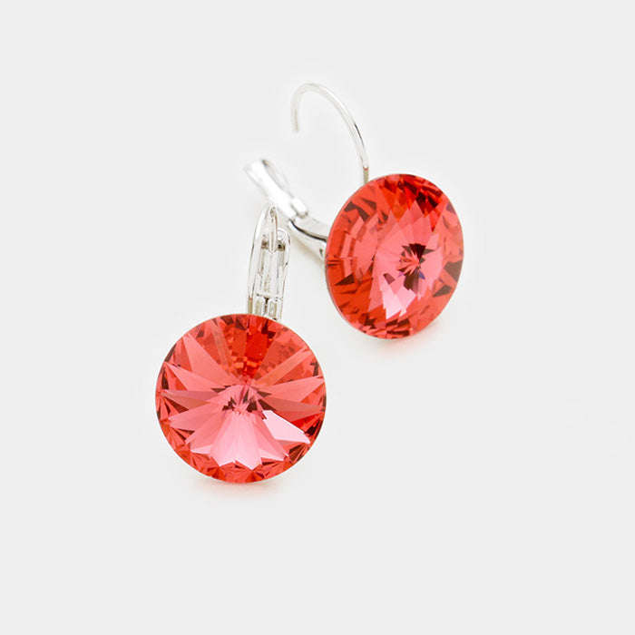 Small Coral Genuine Austrian Crystal Drop Earrings | 0.4" x 0.8" | 373333