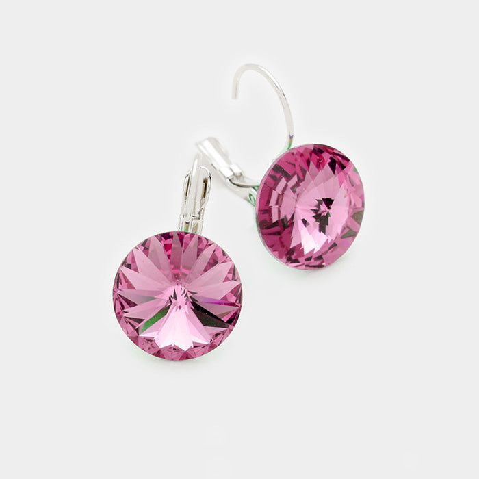 Small Rose Pink Genuine Austrian Crystal Drop Earrings | 0.4" x 0.8"