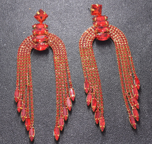Elegant Red Rhinestone Chandelier Pageant Earrings | Prom Earrings | LMB - 001