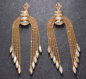 Elegant Gold Rhinestone Chandelier Pageant Earrings | Prom Earrings | LMB - 002