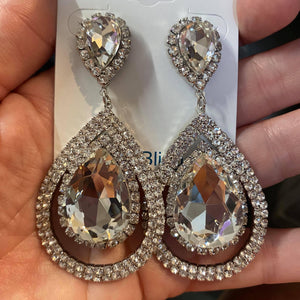 Large Clear Crystal Teardrop Pageant Earrings | Prom Earrings