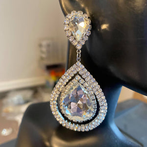 Large Clear Crystal Teardrop Pageant Earrings |  Prom Earrings | GE2094RHCRY