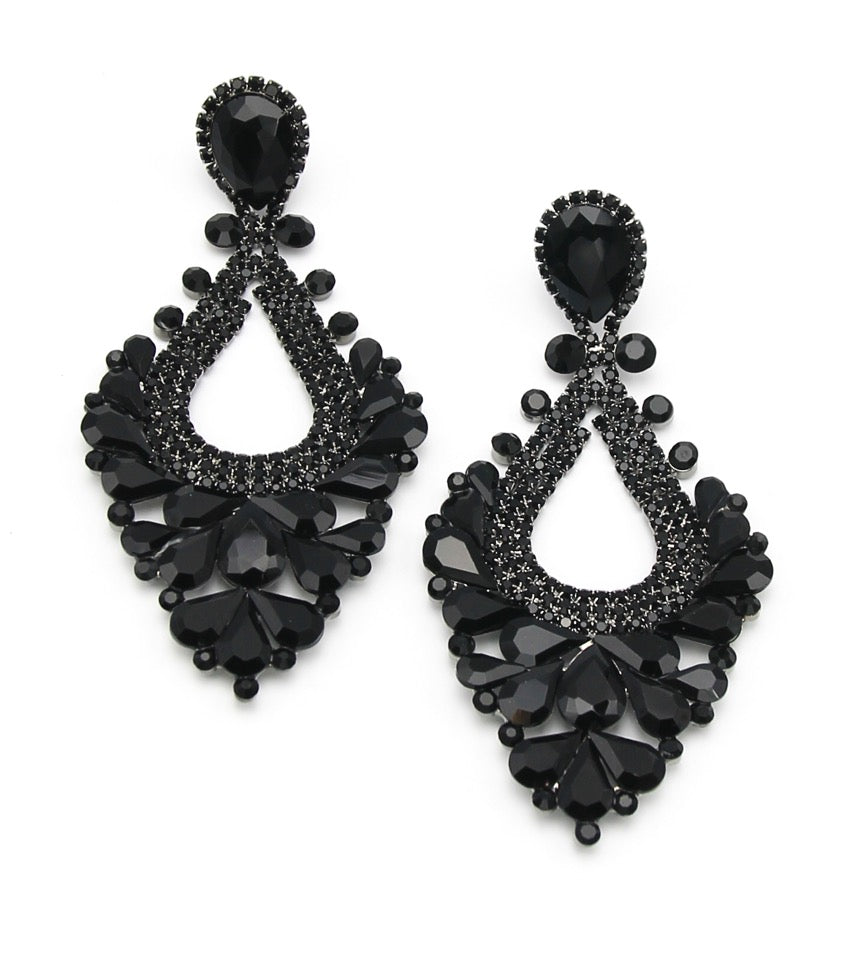 Large Black Crystal Statement Pageant Earrings