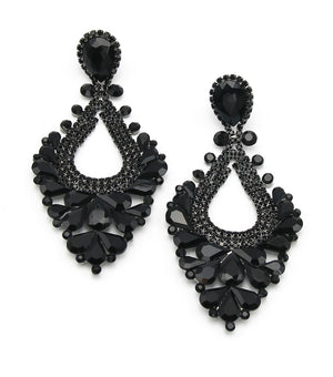 Large Black Crystal Statement Pageant Earrings