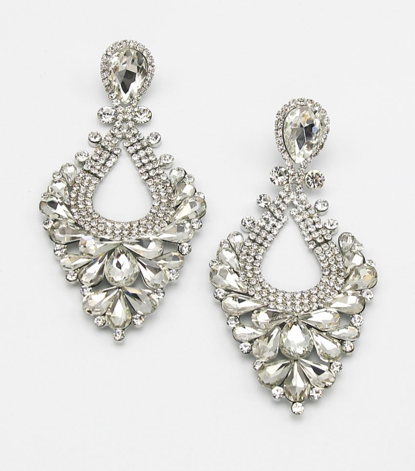 Large Clear Crystal Rhinestone Statement Pageant Earrings | 442144