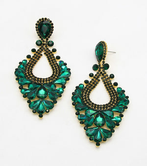 Large Emerald Crystal Statement Pageant Earrings | 476313