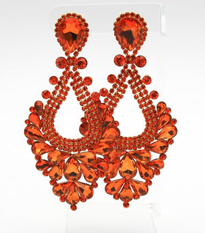 Large Orange Crystal Statement Pageant Earrings 