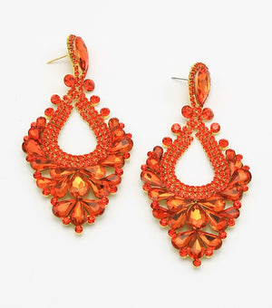 Large Orange Crystal Statement Pageant Earrings 