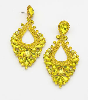 Large Yellow Crystal Statement Pageant Earrings