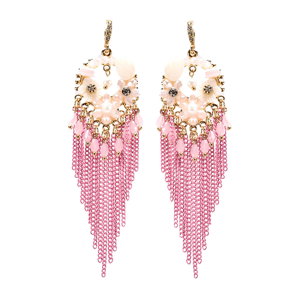 Pink Chain and Bead Fun Fashion Chandelier Earrings