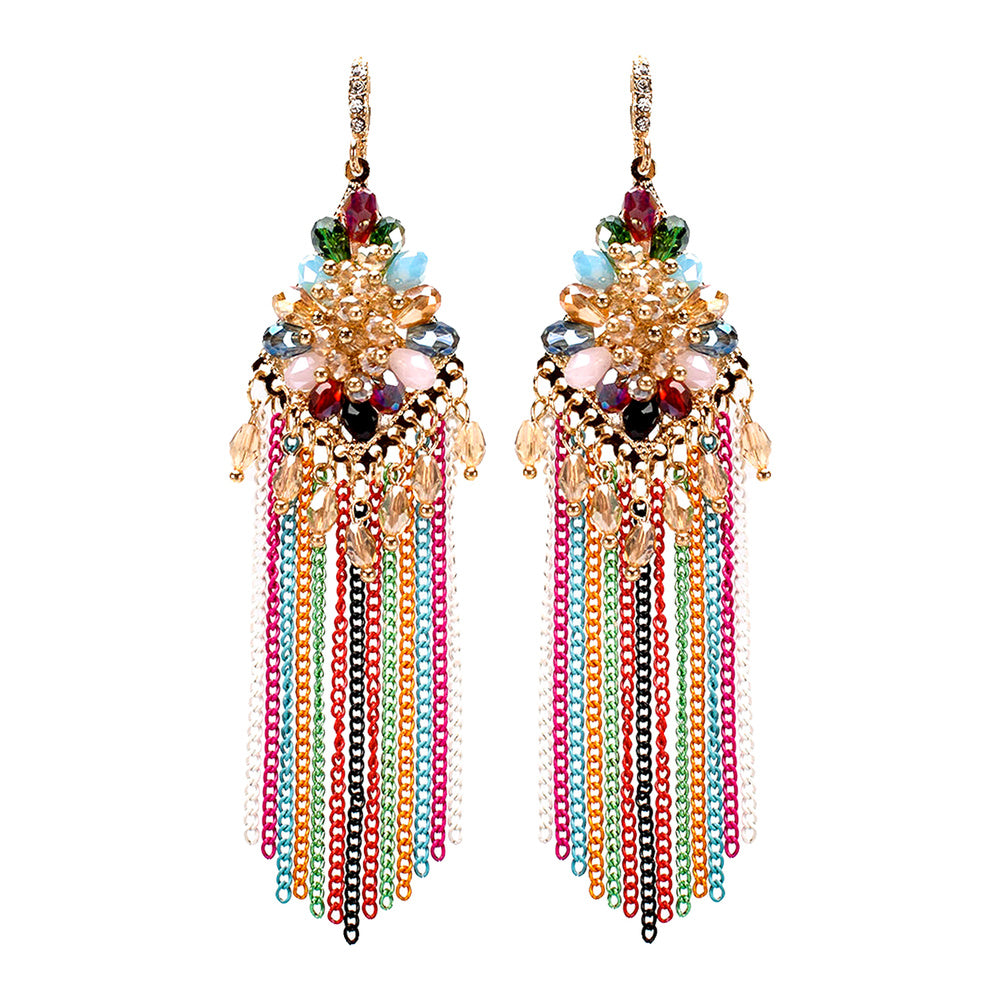 Multi-Color Chain and Bead Fun Fashion Chandelier Earrings