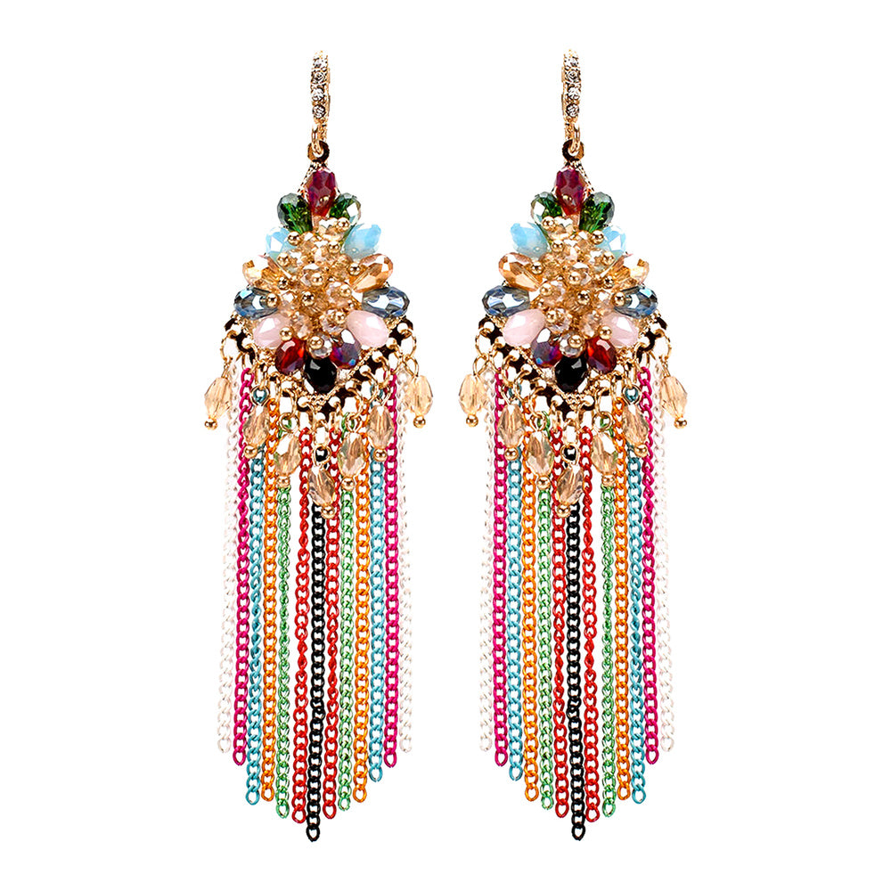 Multi-Color Chain and Bead Fun Fashion Chandelier Earrings