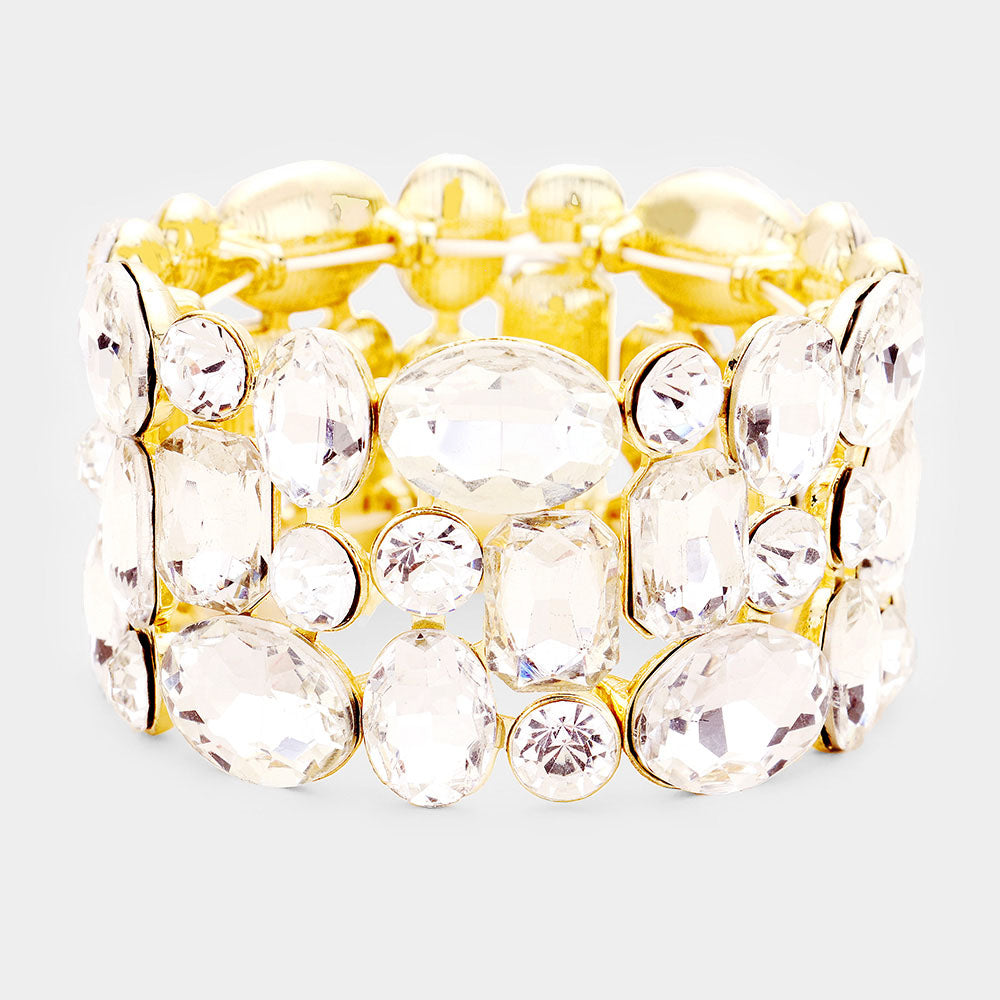 Clear Crystal Stretch Pageant Bracelet on Gold