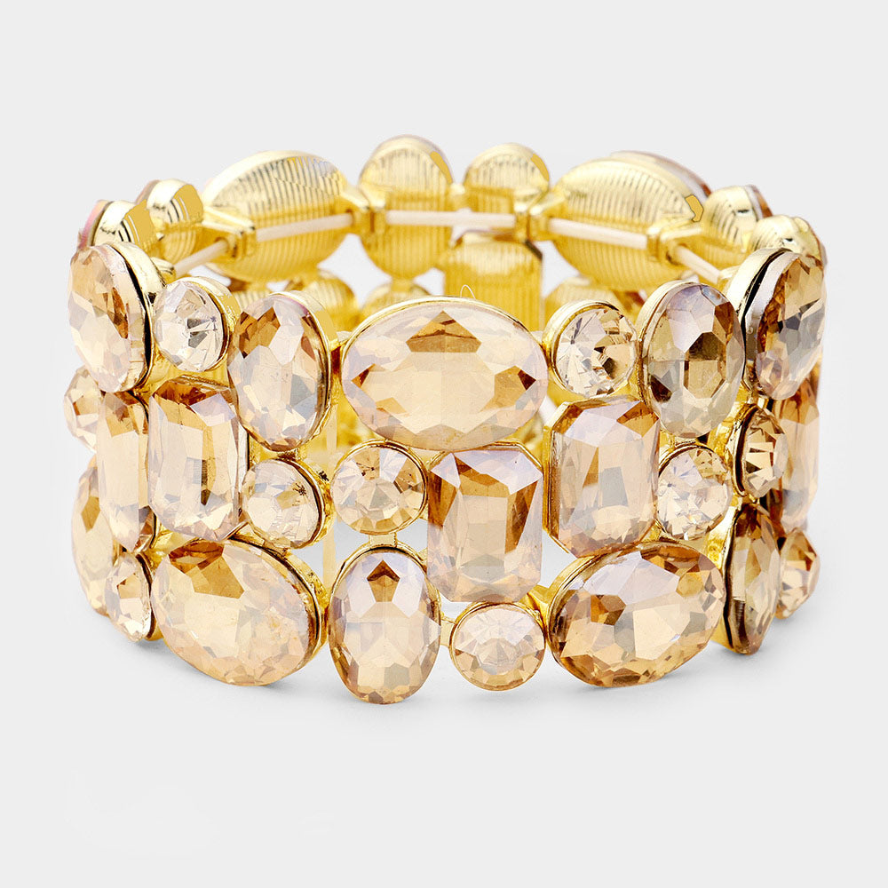 Gold Crystal Stretch Pageant Bracelet on Gold