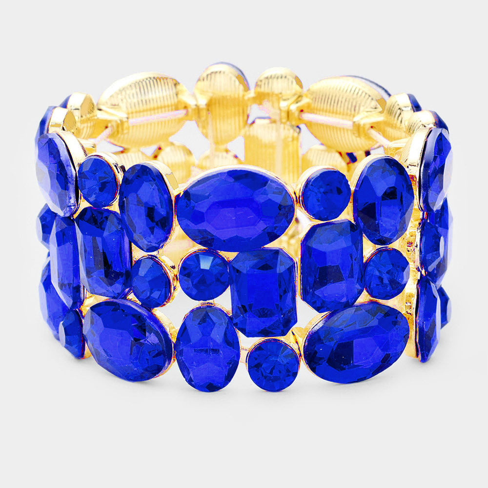 Sapphire Crystal Stretch Pageant Bracelet on Gold