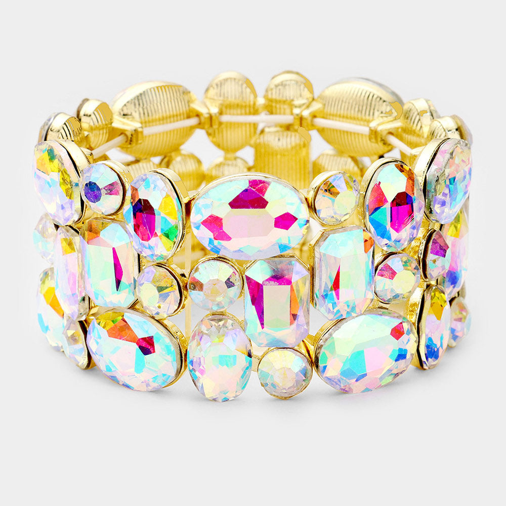 AB Crystal Stretch Pageant Bracelet on Gold