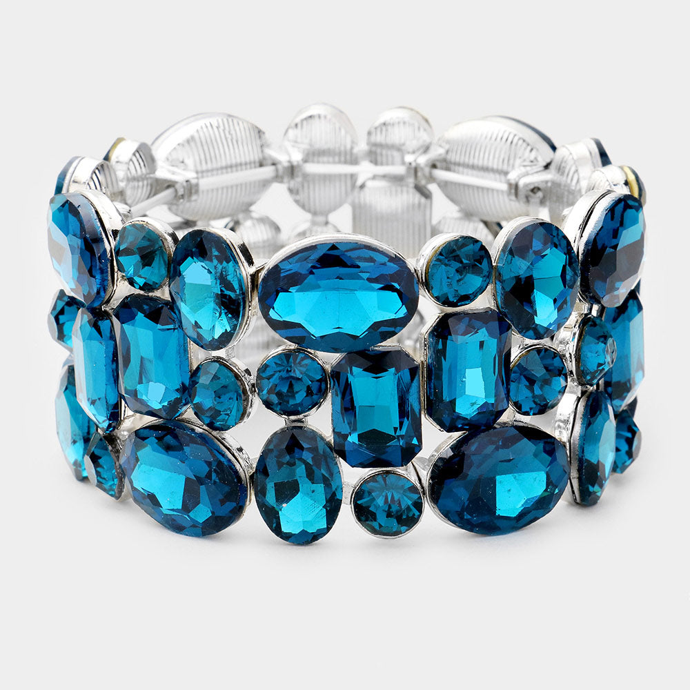 Teal Crystal Stretch Pageant Bracelet