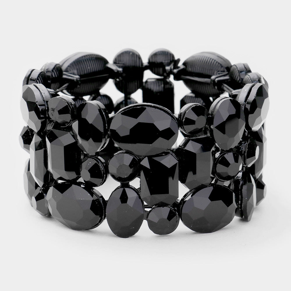 Black Crystal Stretch Pageant Bracelet