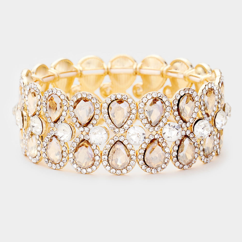 Crystal Light Topaz Teardrop Stretch Pageant Bracelet | Prom Bracelet 