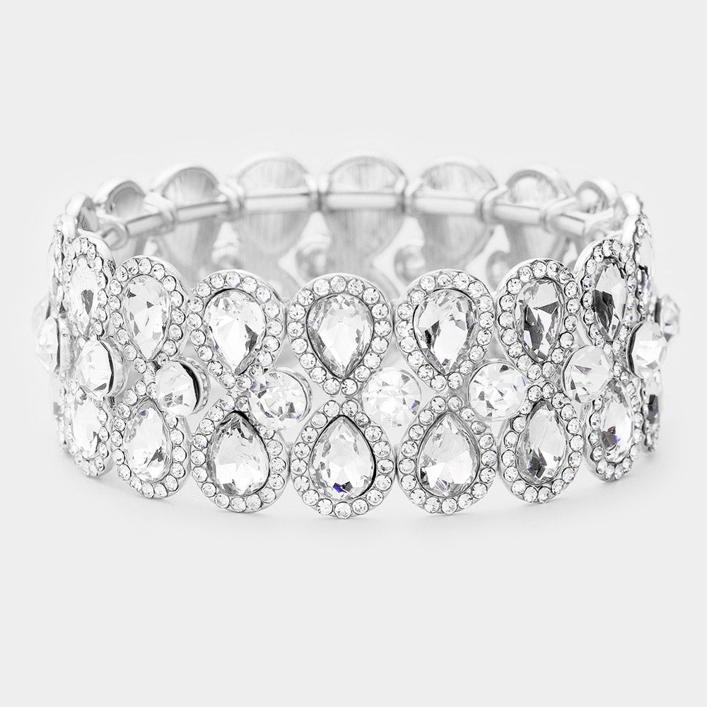 Crystal Clear Teardrop Stretch Pageant Bracelet | Prom Bracelet