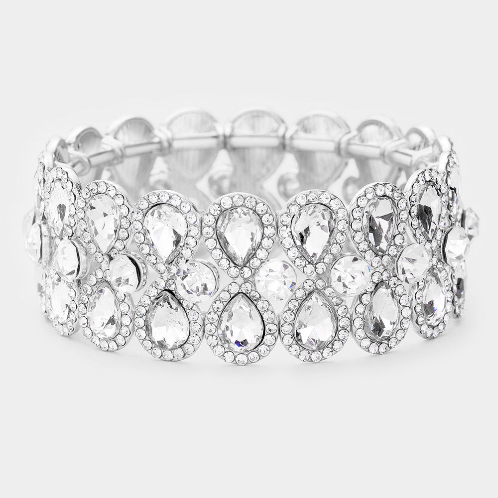 Crystal Clear Teardrop Stretch Pageant Bracelet | Prom Bracelet 