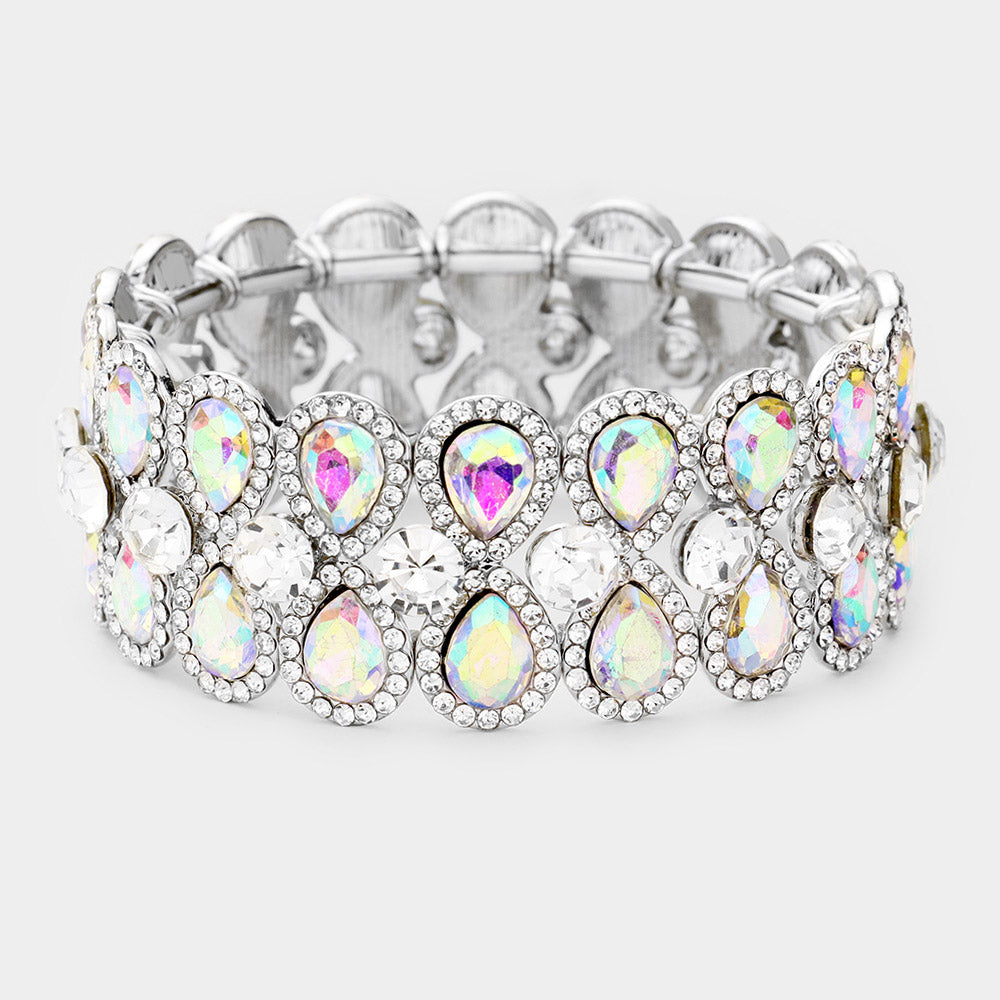 Crystal AB Teardrop Stretch Pageant Bracelet | Prom Bracelet 