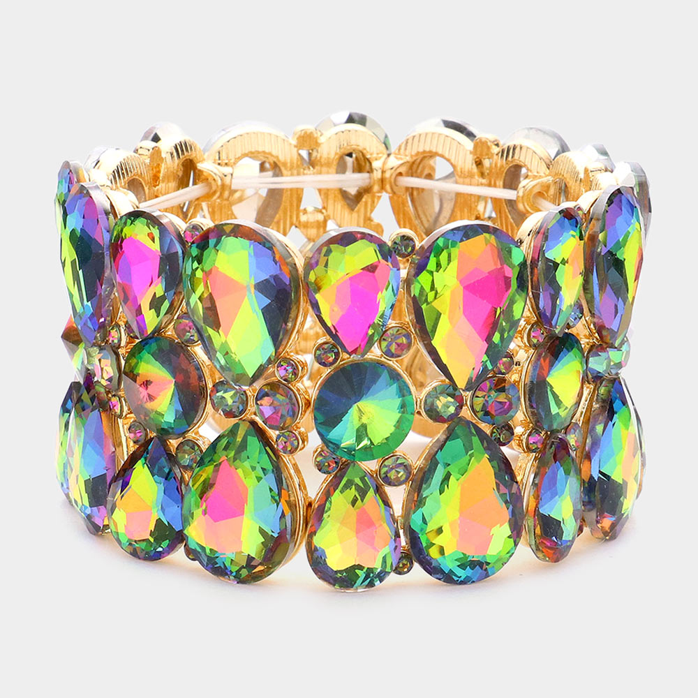 Teardrop and Round Multi-Color Crystal Stretch Bracelet 