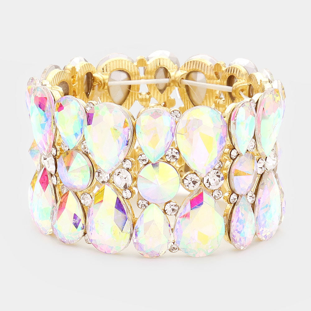 Teardrop and Round AB Crystal Stretch Bracelet