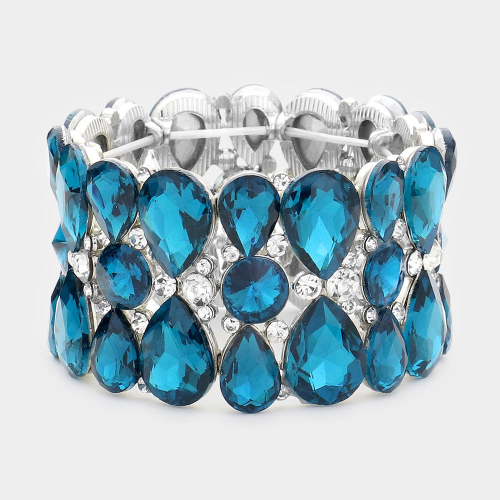 Teardrop and Round Teal Crystal Stretch Bracelet