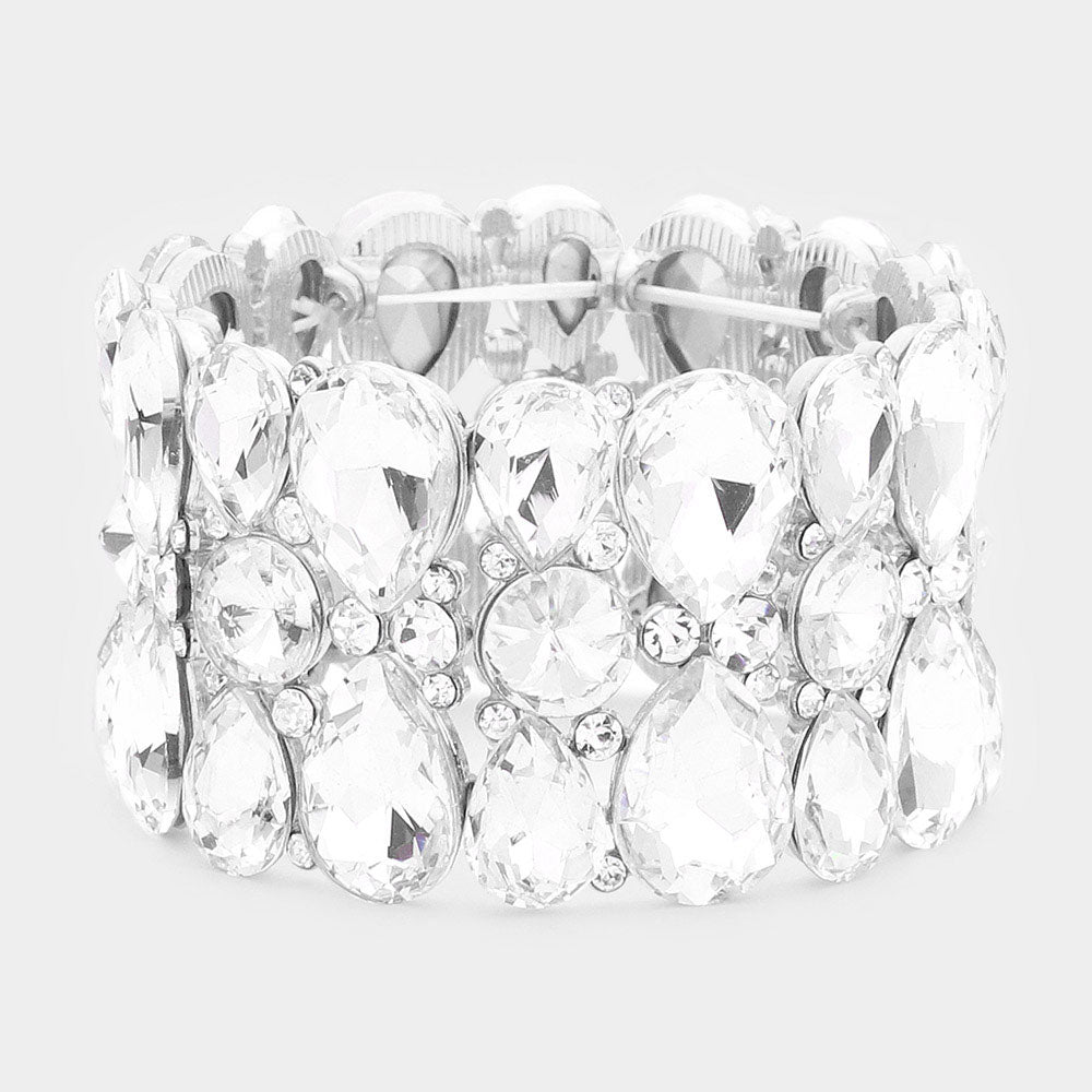 Teardrop and Round Clear Crystal Stretch Bracelet