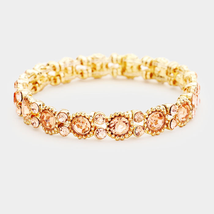 Thin Round Light Topaz Crystal Pageant Bracelet on Gold | Prom Bracelet