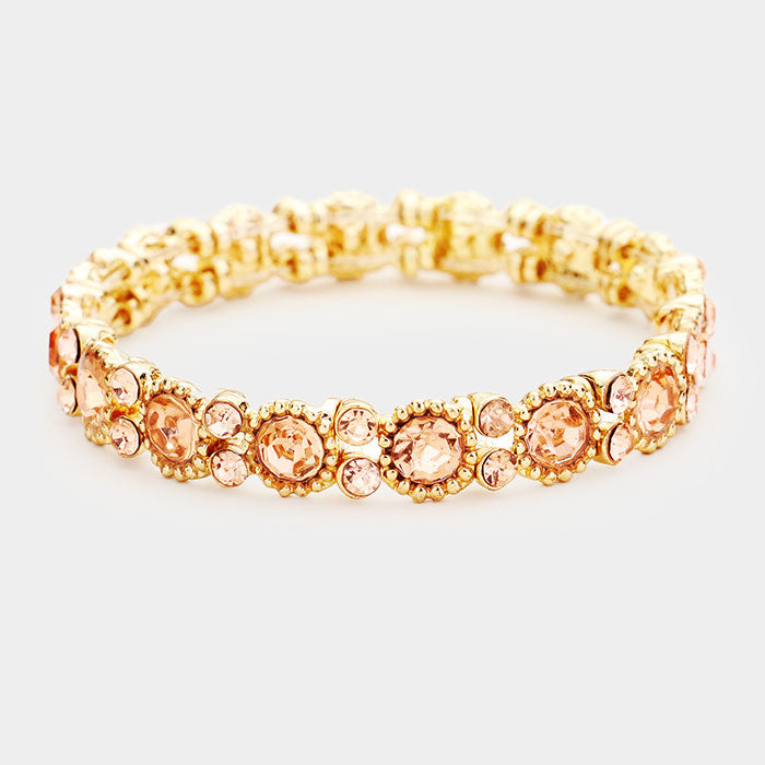 Thin Round Light Topaz Crystal Pageant Bracelet on Gold | Prom Bracelet 