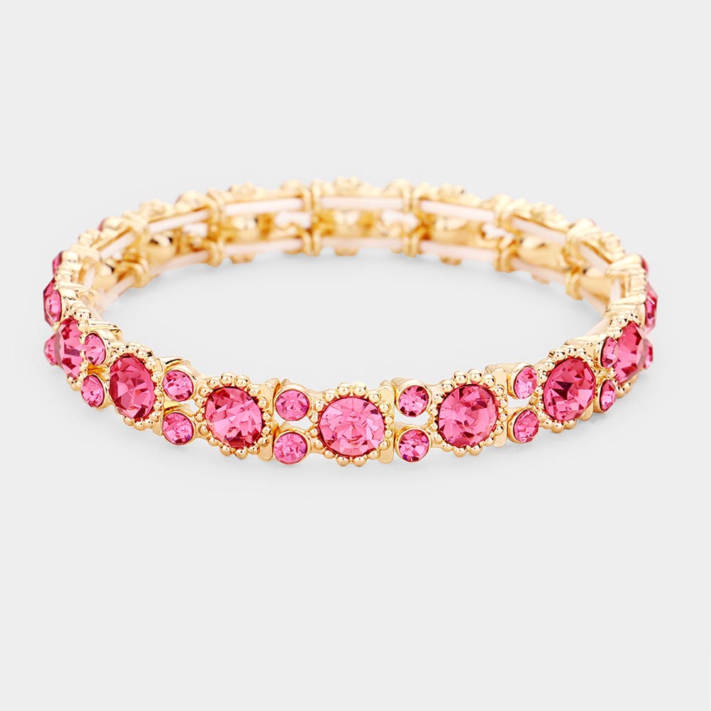 Thin Round Peach Crystal Pageant Bracelet  | Prom Bracelet