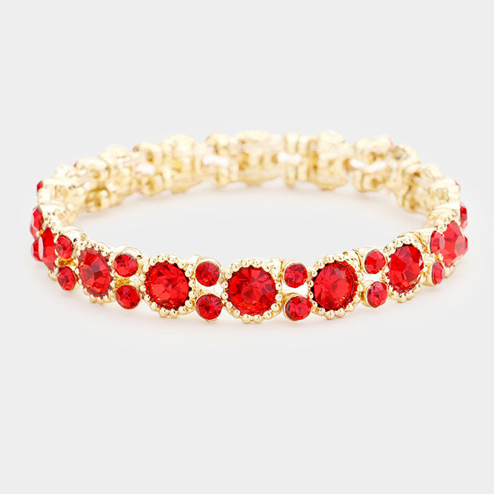 Thin Round Red Crystal Pageant Bracelet on Gold | Prom Bracelet