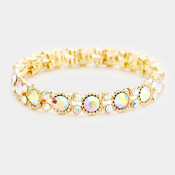 Thin Round AB Crystal Pageant Bracelet on Gold | Prom Bracelet