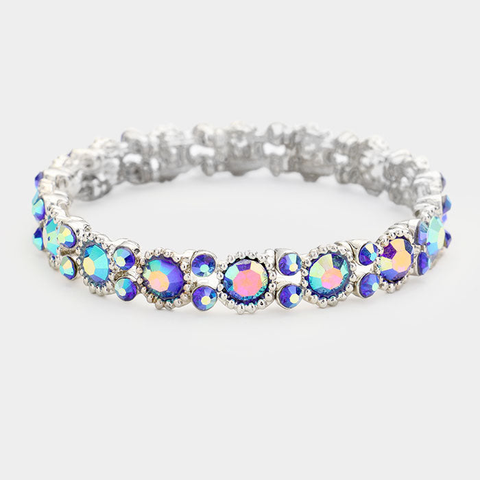 Thin Round AB/Blue Crystal Pageant Bracelet  | Prom Bracelet
