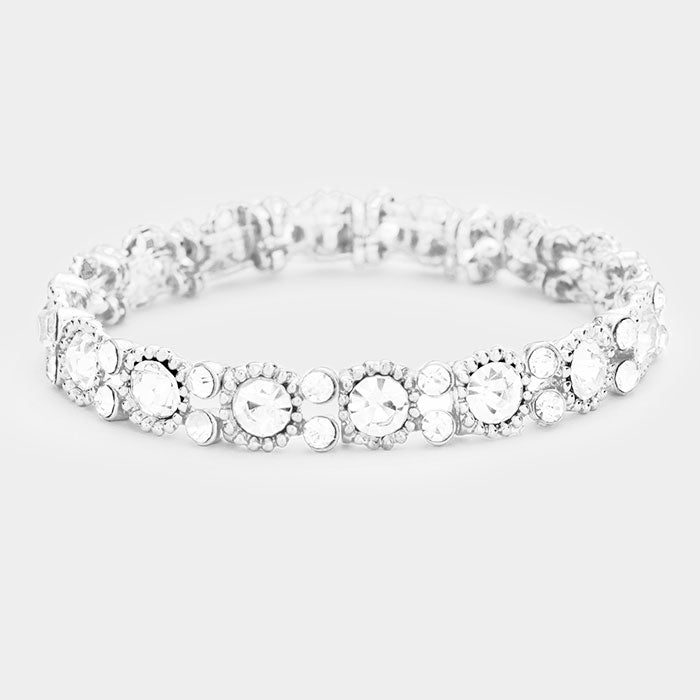 Thin Round Clear Crystal Pageant Bracelet | Prom Bracelet