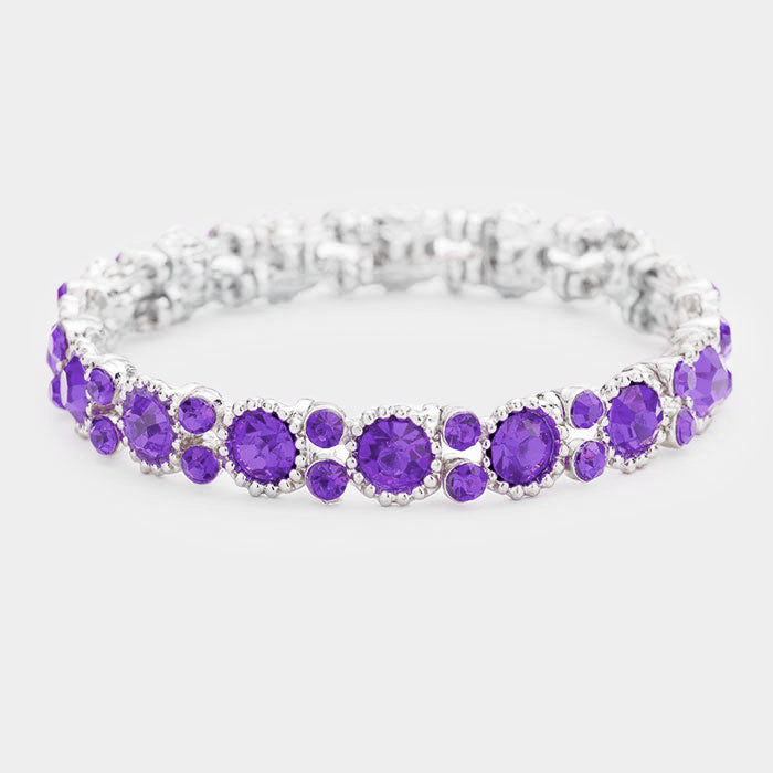 Thin Round Purple Crystal Pageant Bracelet | Prom Bracelet