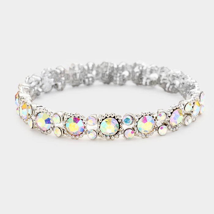 Thin Round AB Crystal Pageant Bracelet  | Prom Bracelet