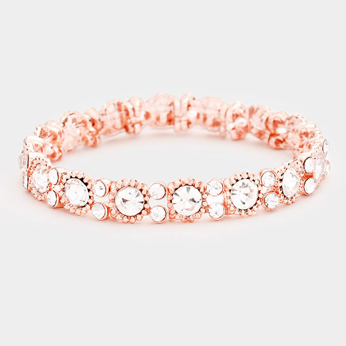 Thin Round Clear Crystal Pageant Bracelet on Rose Gold | Prom Bracelet