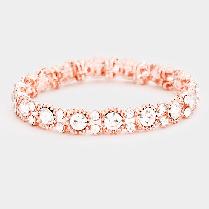 Thin Round Clear Crystal Pageant Bracelet on Rose Gold | Prom Bracelet 