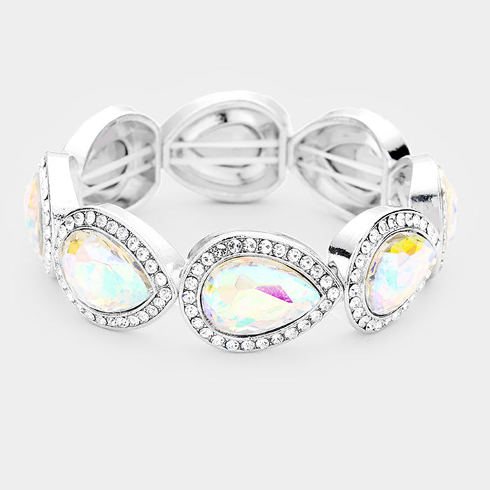Rhinestone Trim AB Teardrop Crystal Stretch Pageant Bracelet