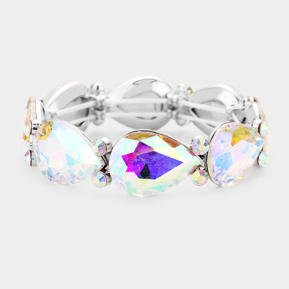 AB Crystal Teardrop Stretch Pageant Bracelet  | Prom Bracelet