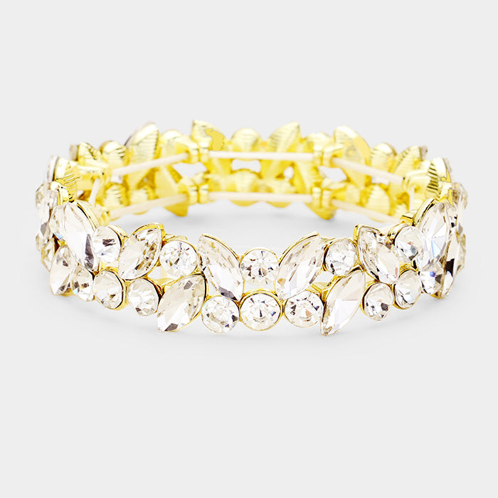 Clear Crystal Marquis Stone Pageant Bracelet on Gold | Prom Bracelet