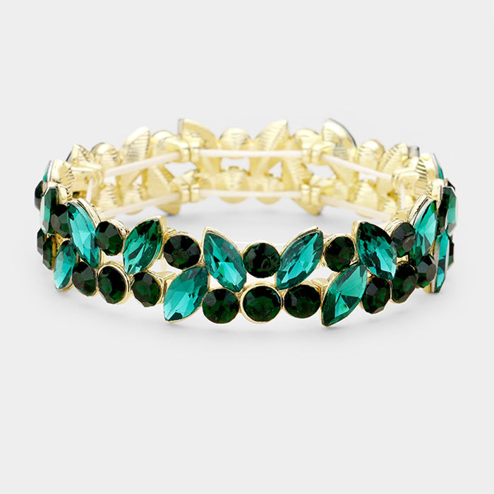 Green Crystal Marquis Stone Pageant Bracelet  | Prom Bracelet