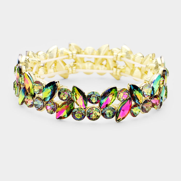 Multi-Color Crystal Marquis Stone Pageant Bracelet on Gold | Prom Bracelet